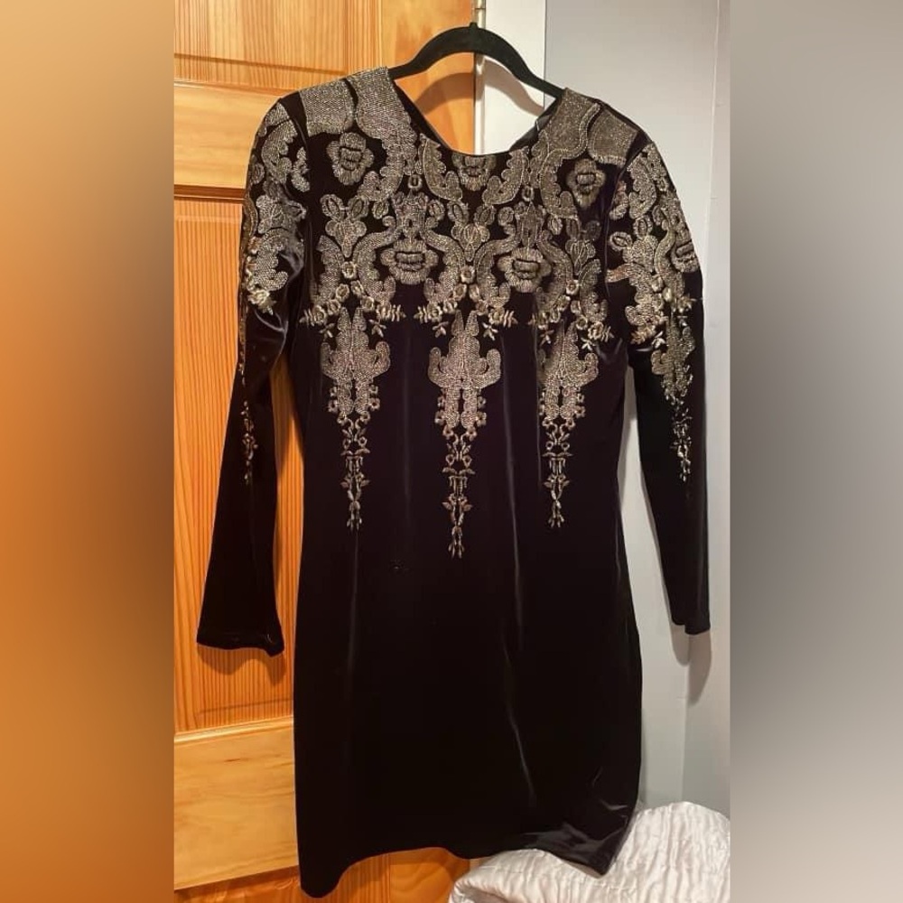 Velvet Gold and Black Mini Dress